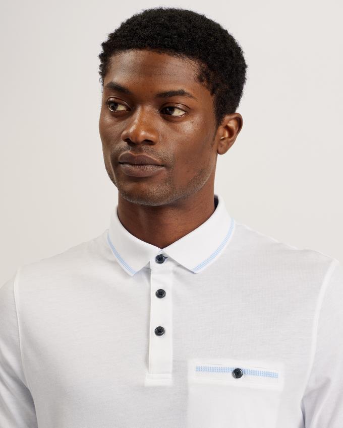 Polo Ted Baker Polo With Striped Details Blanche Homme | YVA-55307979